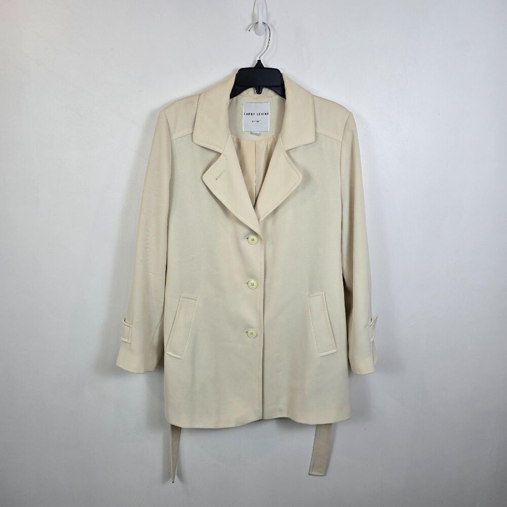 Larry Levine Cream Belted Longline Blazer Jacket Large - Picture 9 of 12